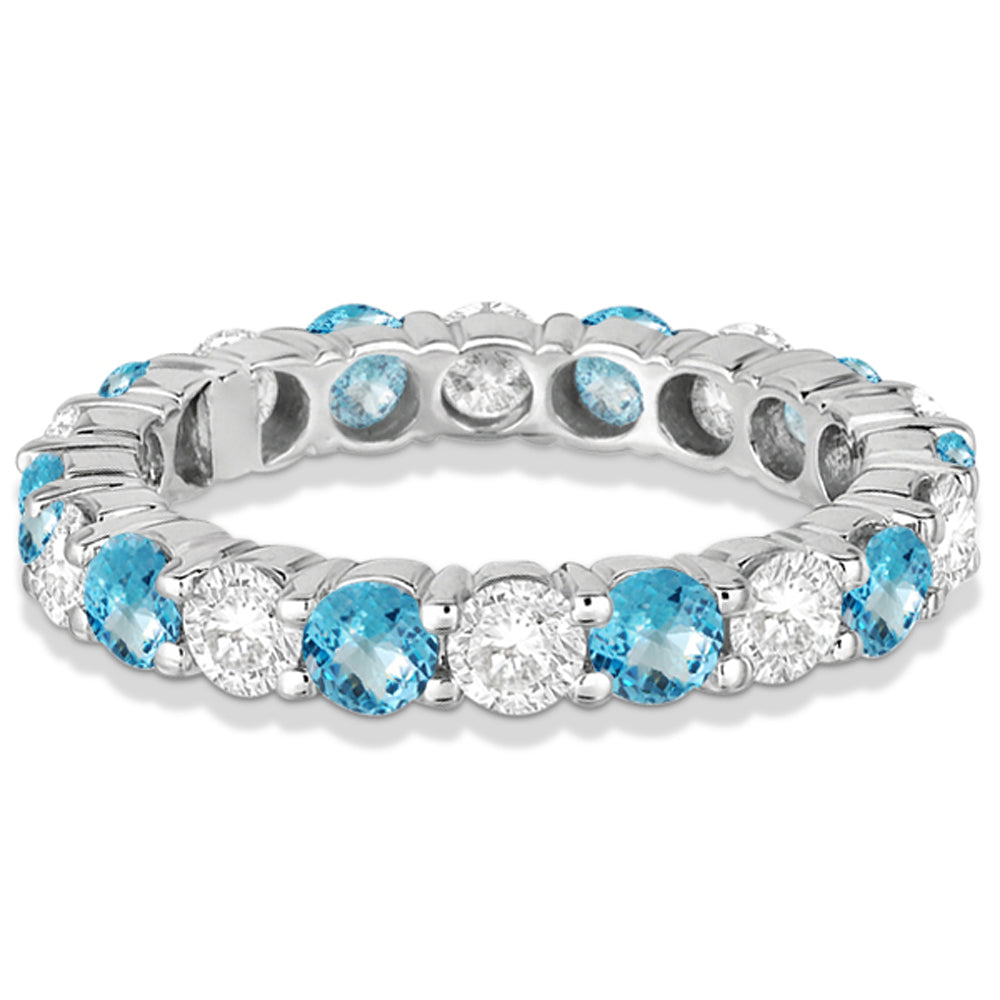 Eternity Diamond & Blue Topaz Anniversary Band 14k White Gold (3.50ct)