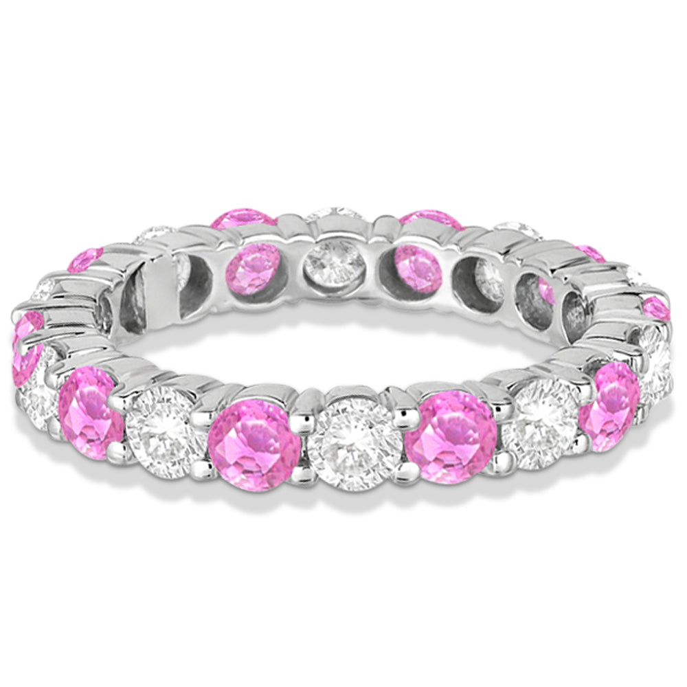 Eternity Diamond & Pink Sapphire Ring Band 14k White Gold (3.50ct)