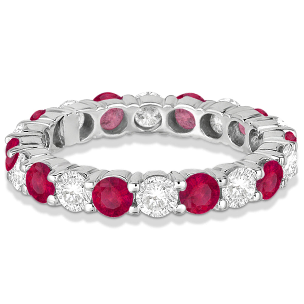 Eternity Diamond & Ruby Anniversary Ring Band 14k White Gold (3.50ct)