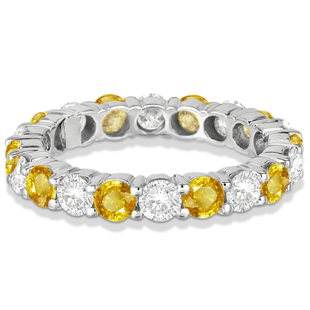 Eternity Diamond & Yellow Sapphire Ring Band 14k White Gold (3.50ct)