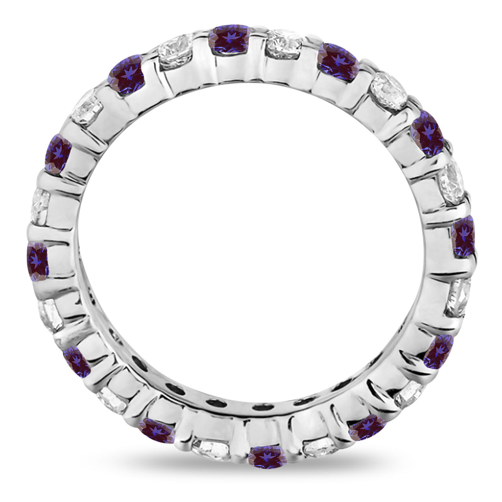 Eternity Diamond & Lab Alexandrite Ring Band 14k White Gold (2.40ct)