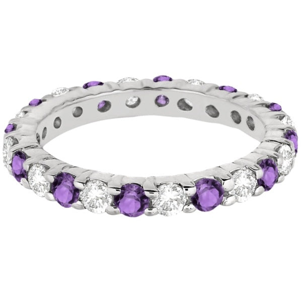 Eternity Diamond & Amethyst Ring Band 14k White Gold (2.40ct)