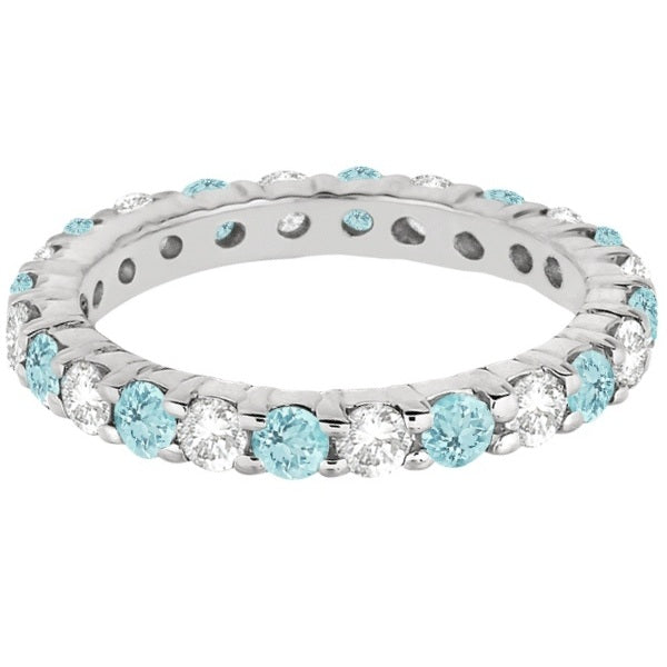 Eternity Diamond & Aquamarine Ring Band 14k White Gold (2.40ct)