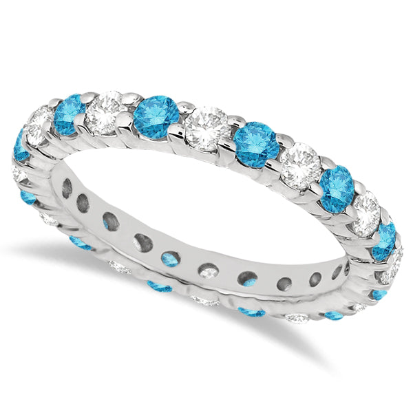Fancy Blue & White Diamond Eternity Ring Band 14k White Gold (2.00ct)