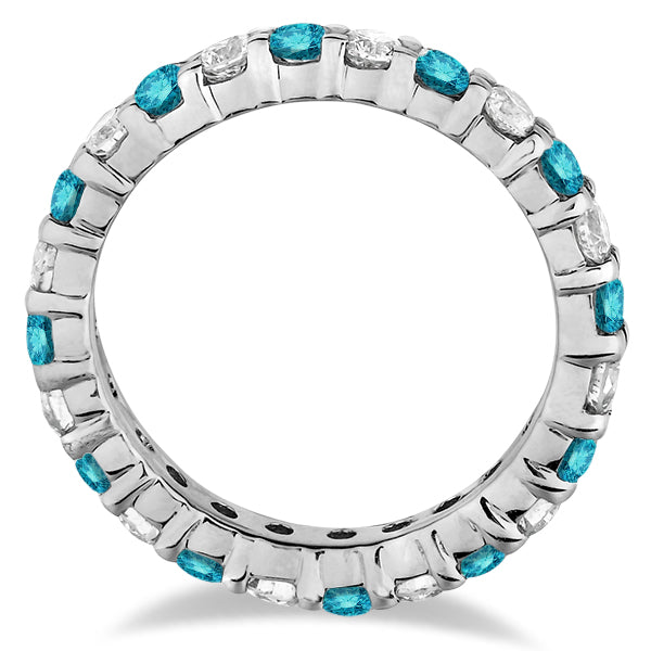 Fancy Blue & White Diamond Eternity Ring Band 14k White Gold (2.00ct)