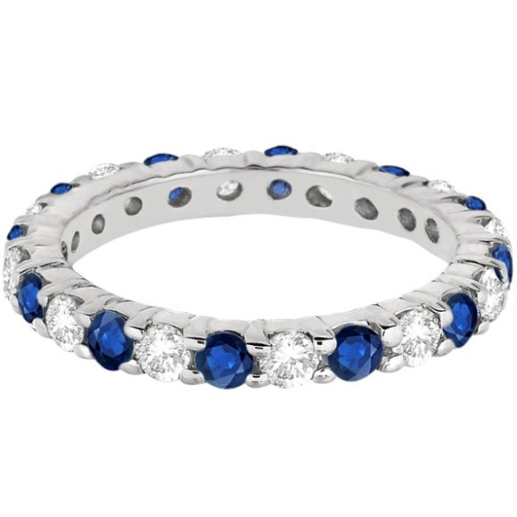 Eternity Diamond & Blue Sapphire Ring Band 14k White Gold (2.35ct)