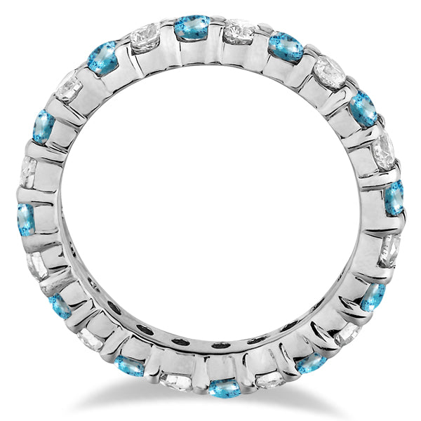 Eternity Diamond & Blue Topaz Ring Band 14k White Gold (2.40ct)