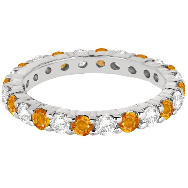 Eternity Diamond & Citrine Ring Band 14k White Gold (2.40ct)