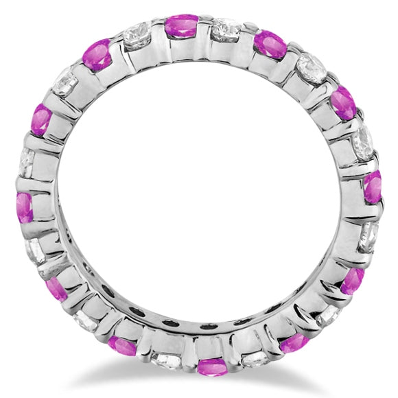 Eternity Lab Grown Diamond & Pink Sapphire Ring Band 14k White Gold (2.35ct)
