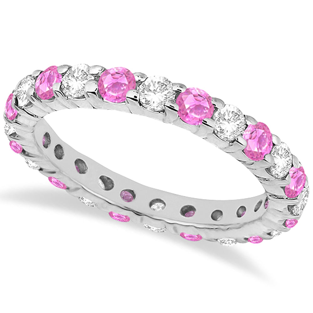 Eternity Diamond & Pink Sapphire Ring Band 14k White Gold (2.35ct)