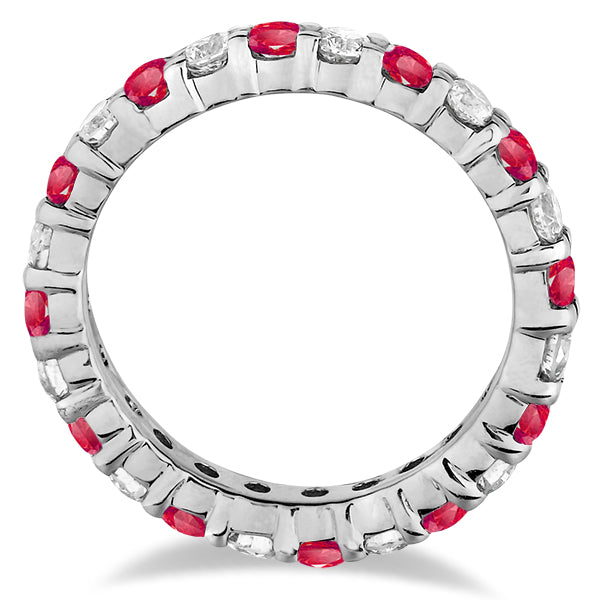 Eternity Diamond & Ruby Ring Band 14k White Gold (2.35ct)