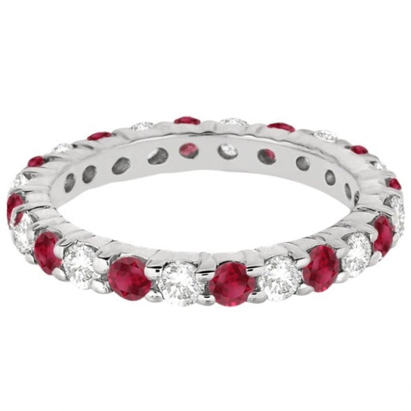 Eternity Diamond & Ruby Ring Band 14k White Gold (2.35ct)