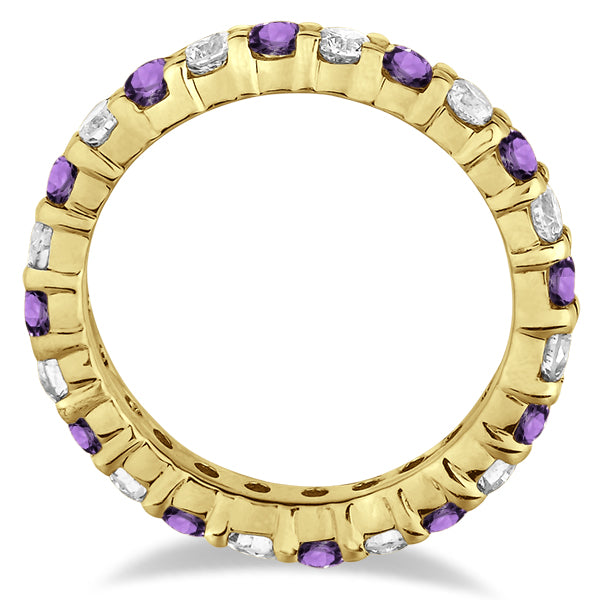 Eternity Diamond & Amethyst Ring Band 14k Yellow Gold (2.40ct)