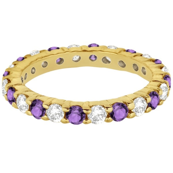 Eternity Diamond & Amethyst Ring Band 14k Yellow Gold (2.40ct)
