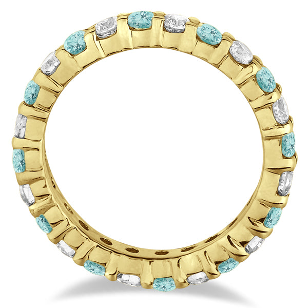 Eternity Diamond & Aquamarine Ring Band 14k Yellow Gold (2.40ct)