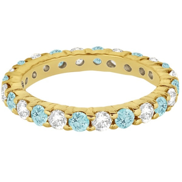 Eternity Diamond & Aquamarine Ring Band 14k Yellow Gold (2.40ct)