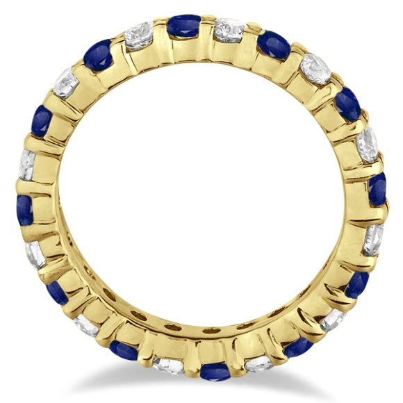 Eternity Lab Grown Diamond & Blue Sapphire Ring Band 14k Yellow Gold (2.35ct)