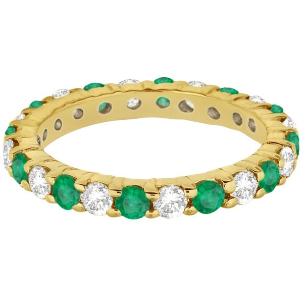 Eternity Lab Grown Diamond & Emerald Ring Band 14k Yellow Gold (2.35ct)
