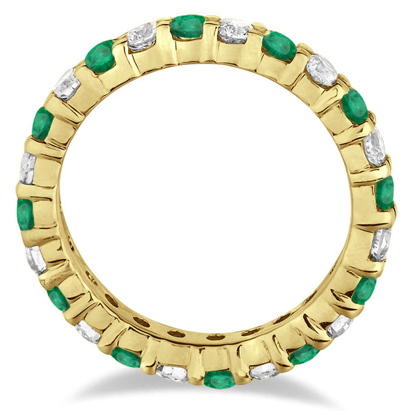 Eternity Diamond & Emerald Ring Band 14k Yellow Gold (2.35ct)