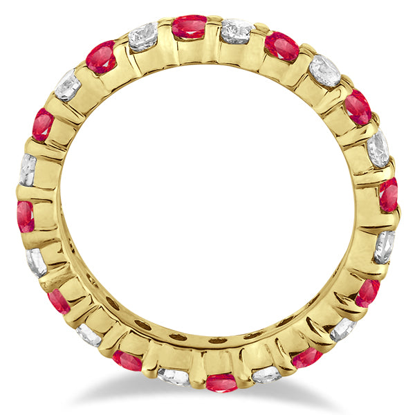Eternity Diamond & Garnet Ring Band 14k Yellow Gold (2.35ct)
