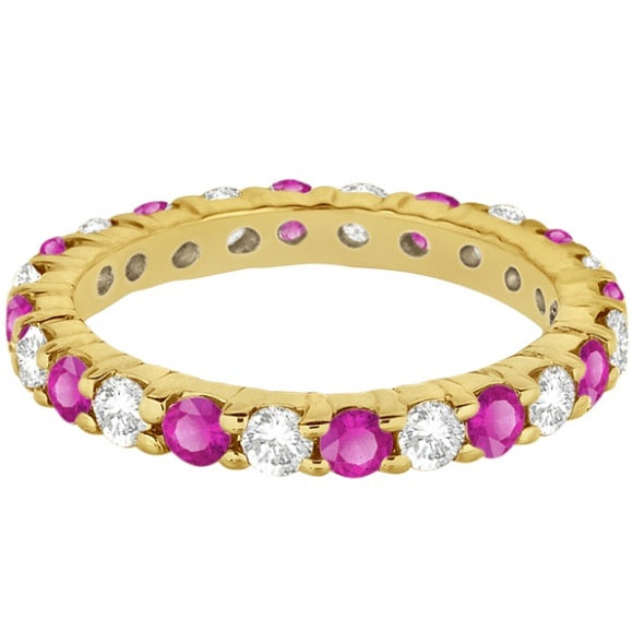 Eternity Lab Grown Diamond & Pink Sapphire Ring Band 14k Yellow Gold (2.35ct)