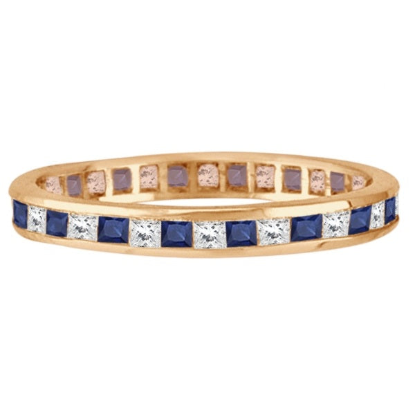 Princess-Cut Lab Sapphire & Diamond Eternity Ring 14k Rose Gold (1.26ct)