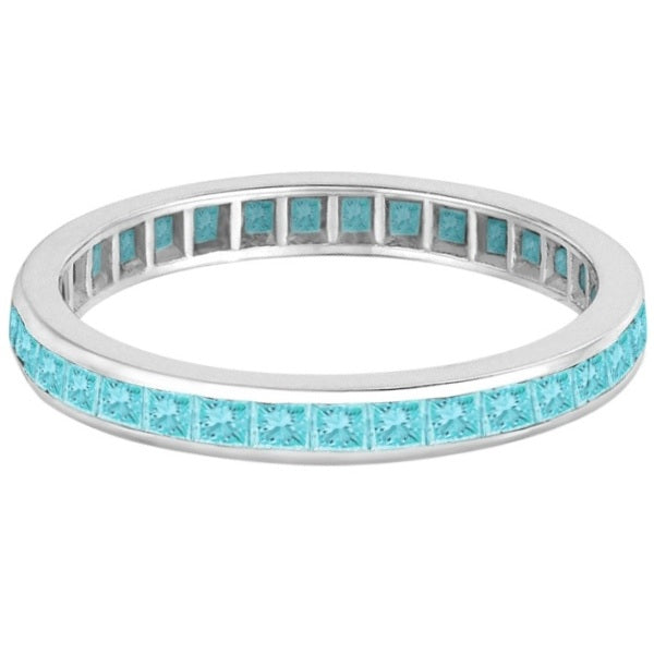 Princess-Cut Aquamarine Eternity Ring Band 14k White Gold (1.36ct)