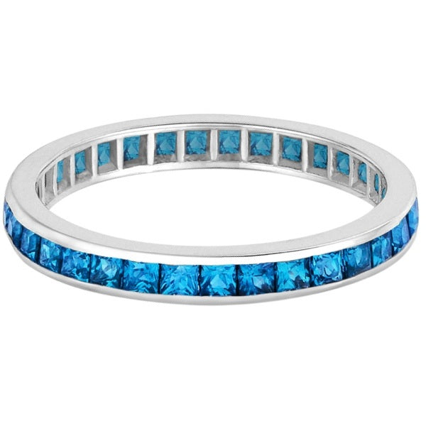 Princess-Cut Blue Topaz Eternity Ring Band 14k White Gold (1.36ct)
