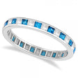 Princess-Cut Blue Topaz & Diamond Eternity Ring 14k White Gold (1.26ct)