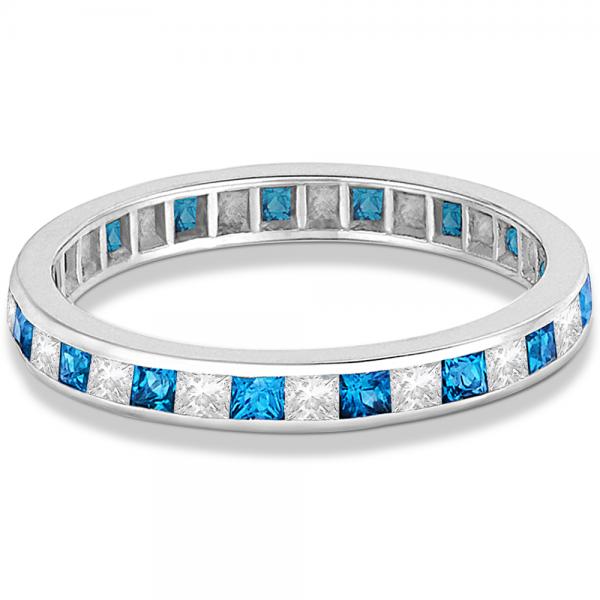 Princess-Cut Blue Topaz & Diamond Eternity Ring 14k White Gold (1.26ct)