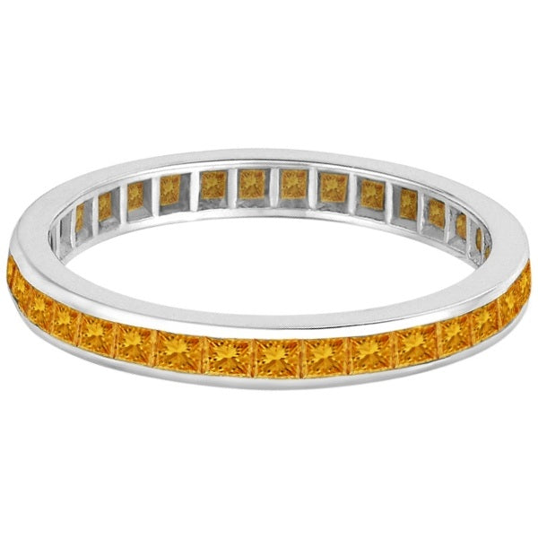 Princess-Cut Citrine Eternity Ring Band 14k White Gold (1.36ct)