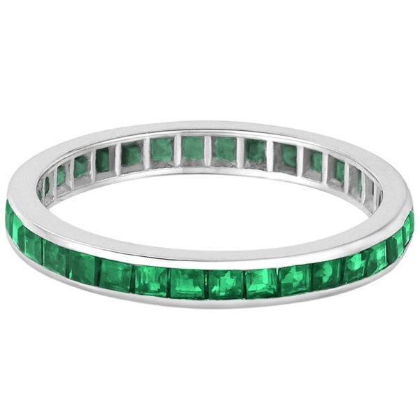Princess-Cut Lab Emerald Eternity Ring Band 14k White Gold (1.36ct)