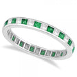 Princess-Cut Emerald & Diamond Eternity Ring 14k White Gold (1.26ct)