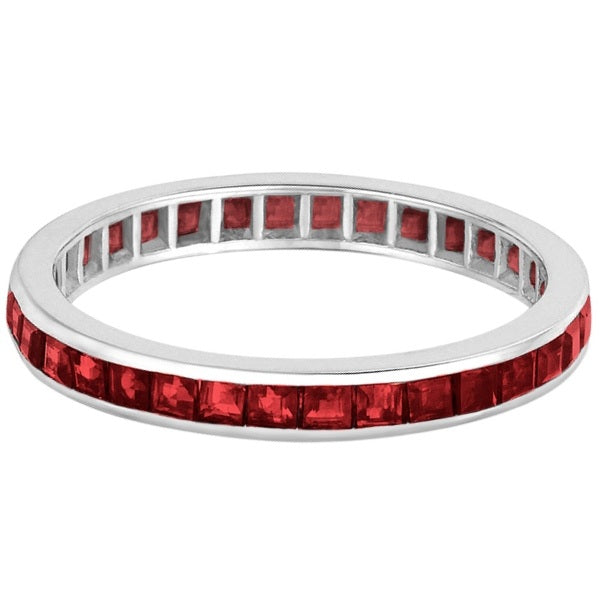 Princess-Cut Garnet Eternity Ring Band 14k White Gold (1.20ct)