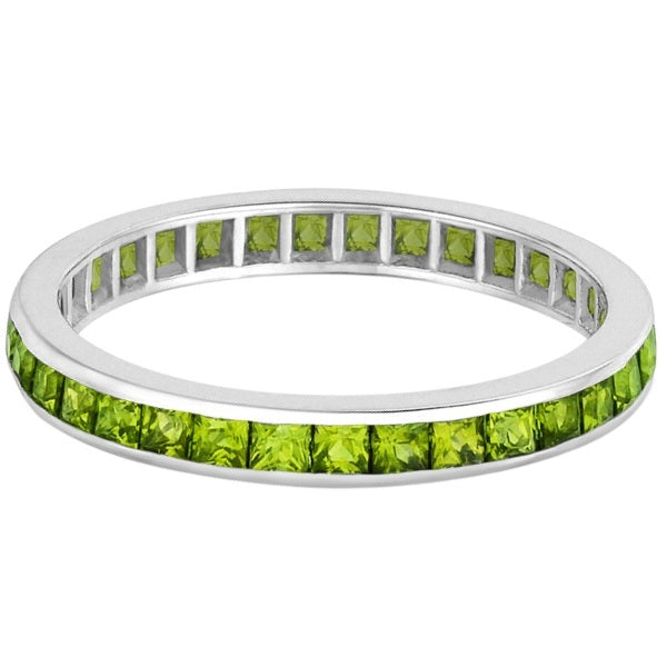 Princess-Cut Peridot Eternity Ring Band 14k White Gold (1.36ct)