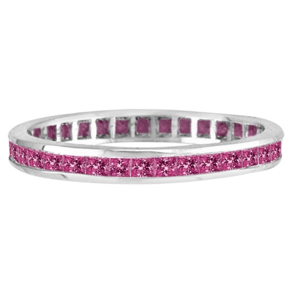Princess-Cut Pink Sapphire Eternity Ring Band 14k White Gold (1.36ct)