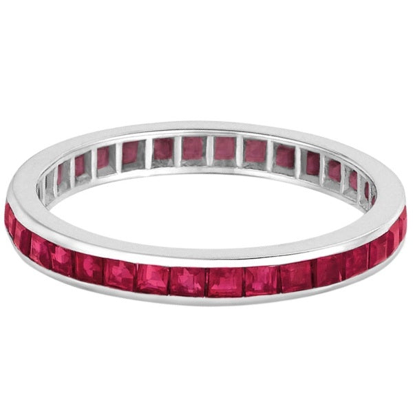 Princess-Cut Lab Ruby Eternity Ring Band 14k White Gold (1.20ct)
