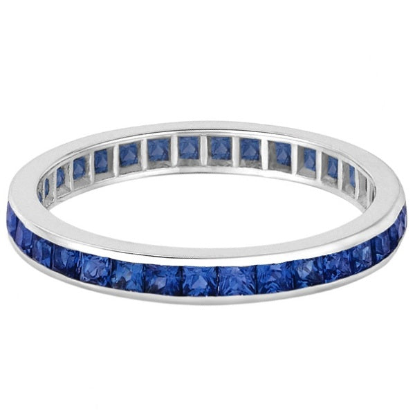 Princess-Cut Lab Blue Sapphire Eternity Ring Band 14k White Gold (1.36ct)