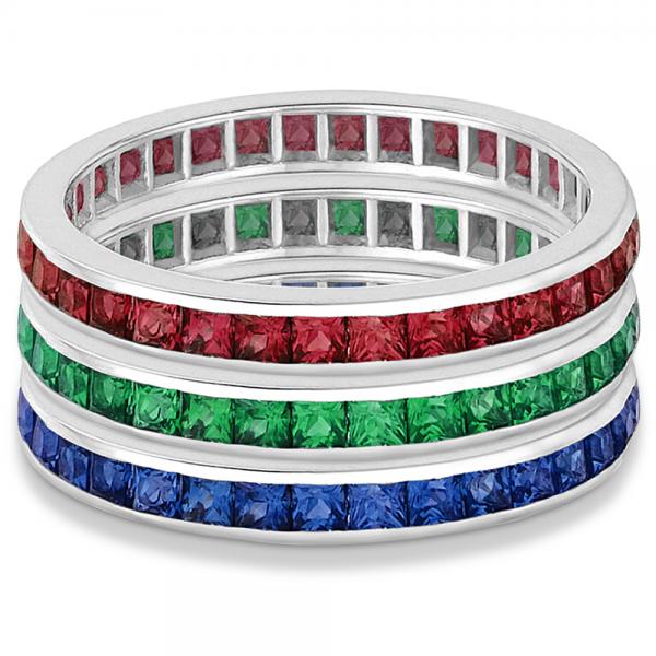 Princess-Cut Lab Blue Sapphire Eternity Ring Band 14k White Gold (1.36ct)