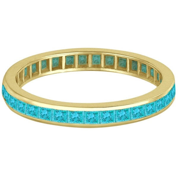 Princess-Cut Fancy Blue Diamond Eternity Ring 14k Yellow Gold (1.16ct)