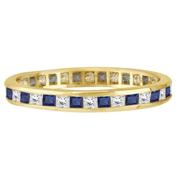 Princess-Cut Lab Sapphire & Diamond Eternity Ring 14k Yellow Gold (1.26ct)