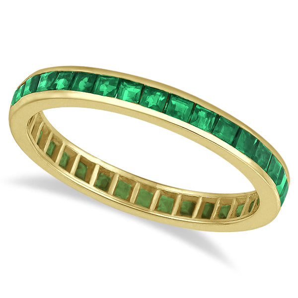 Princess-Cut Lab Emerald Eternity Ring Band 14k Yellow Gold (1.36ct)