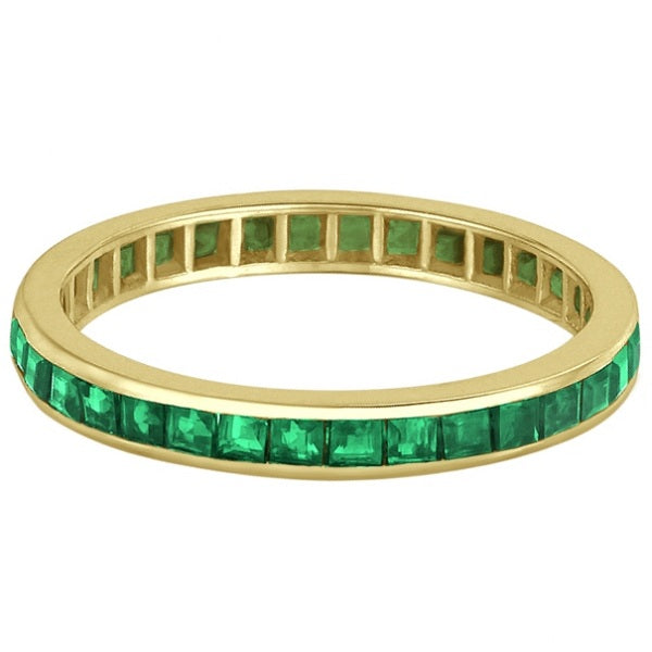 Princess-Cut Lab Emerald Eternity Ring Band 14k Yellow Gold (1.36ct)