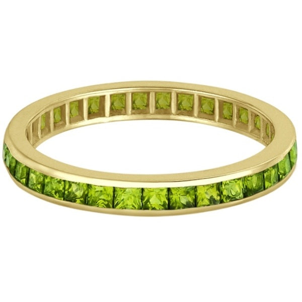 Princess-Cut Peridot Eternity Ring Band 14k Yellow Gold (1.36ct)
