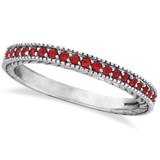 Garnet Stackable Ring Band Milgrain Edges 14k White Gold (0.25ct)