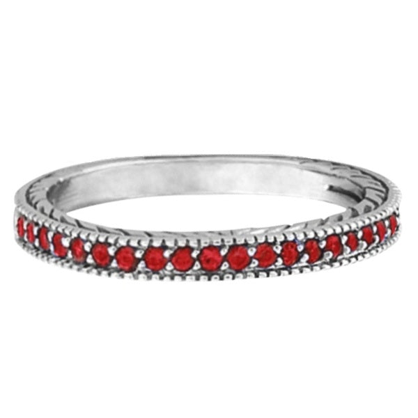 Ruby Stackable Ring Band Milgrain Edges 14k White Gold (0.25ct)