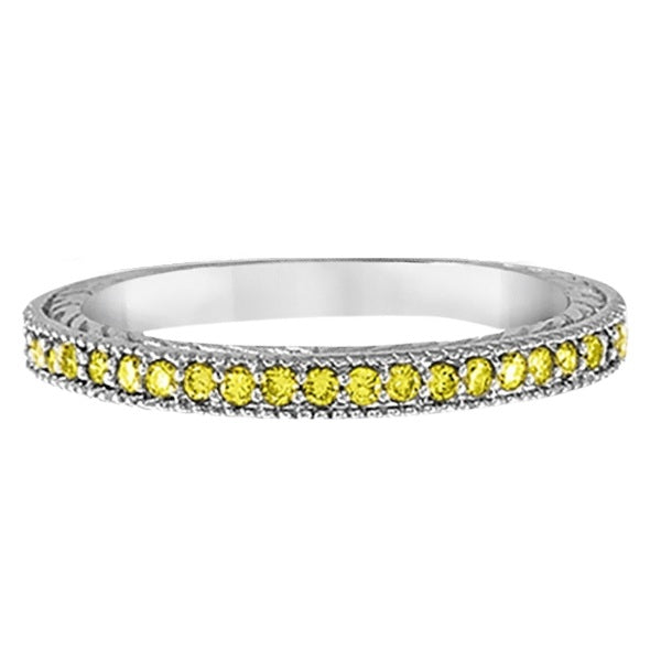 Fancy Yellow Canary Diamond Stackable Ring Band 14Kt White Gold (0.31ct)