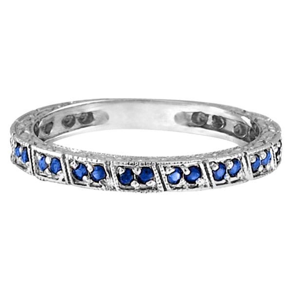Blue Sapphire Stackable Anniversary Band in 14k White Gold