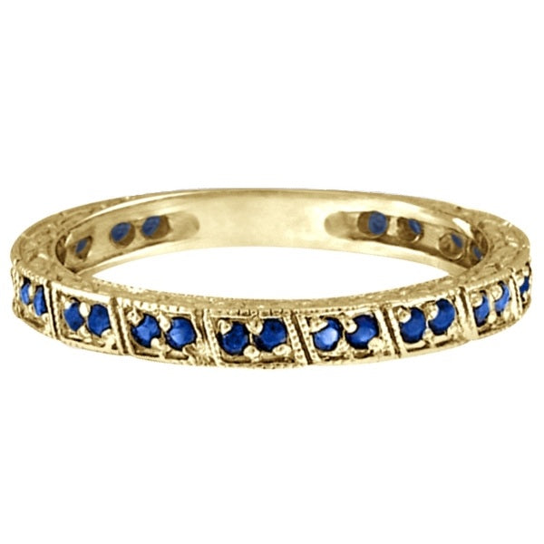 Blue Sapphire Stackable Ring Anniversary Band in 14k Yellow Gold