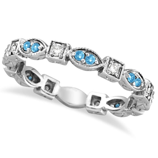 Aquamarine & Diamond Eternity Anniversary Ring Band 14k White Gold